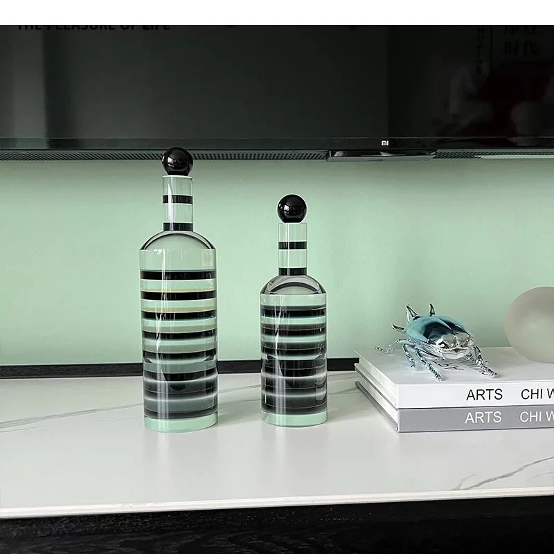 Transparente Geometrische Kristallflaschen-Statue mit Streifenmuster, Schreibtisch-Dekoration, Zebra-Streifen Skulptur-Ornament