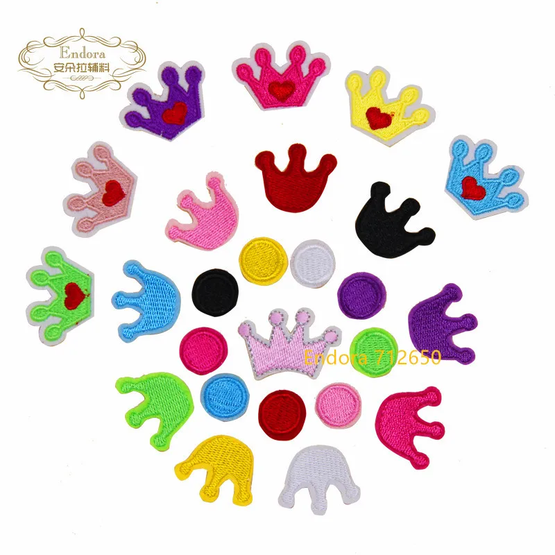 New Arrival 10 Pcs Colorful Dots And Crowns Embroidered Patch Iron On Cartoon Motif Applique Embroidery Accessory Repair Decor