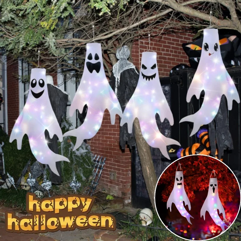 

Halloween Fierce Ghost Windsocks Light Up Hanging Decorations Flag Wind Socks for Home Yard Outdoor Decor Party Supplies