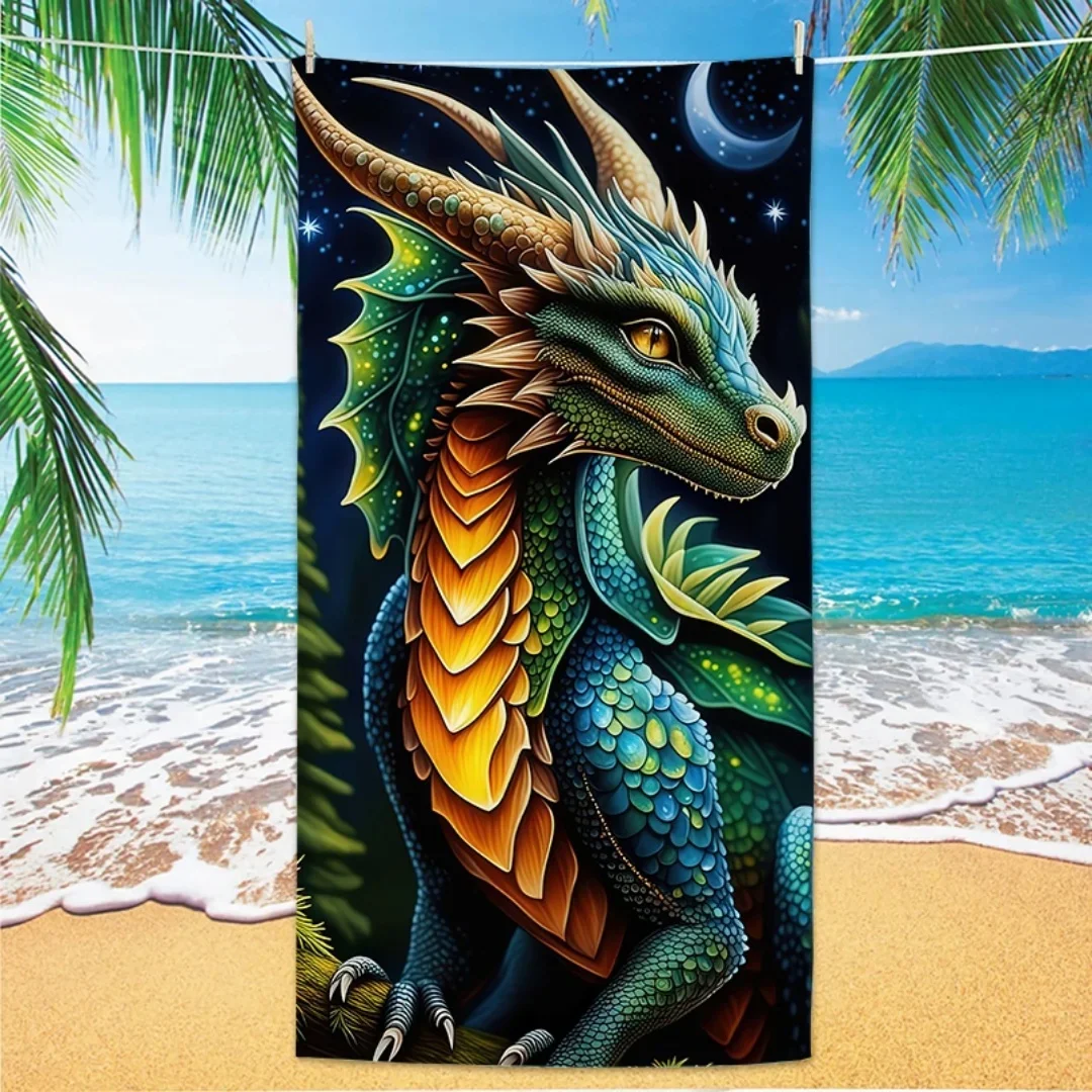 Dragon Pattern Beach Towel, Digital Printing Thin Quick-Dry Anti-Sand Microfiber Lightweight for Swim, Yoga, Travel, Gym, Gift