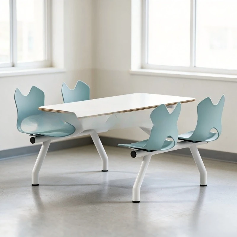 One-piece fast food table and chair four-person canteen dining table and chair school one-piece table restaurant rock slab