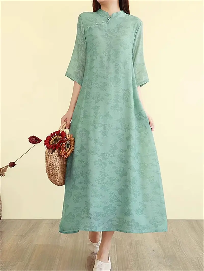 2025 中国レトロアート チャイナ ドレス - 女性のエレガントなヴィンテージ風のロングイブニング ドレス、若者の高級伝統的な摩耗 G660