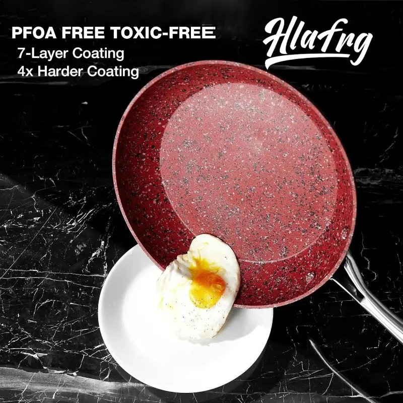 

HLAFRG Aluminum Nonstick Frying Pan 10inch Stir-fry Pot with Cover Healthy Granite Coating Flat Bottomed Pan Kitchen Cookware