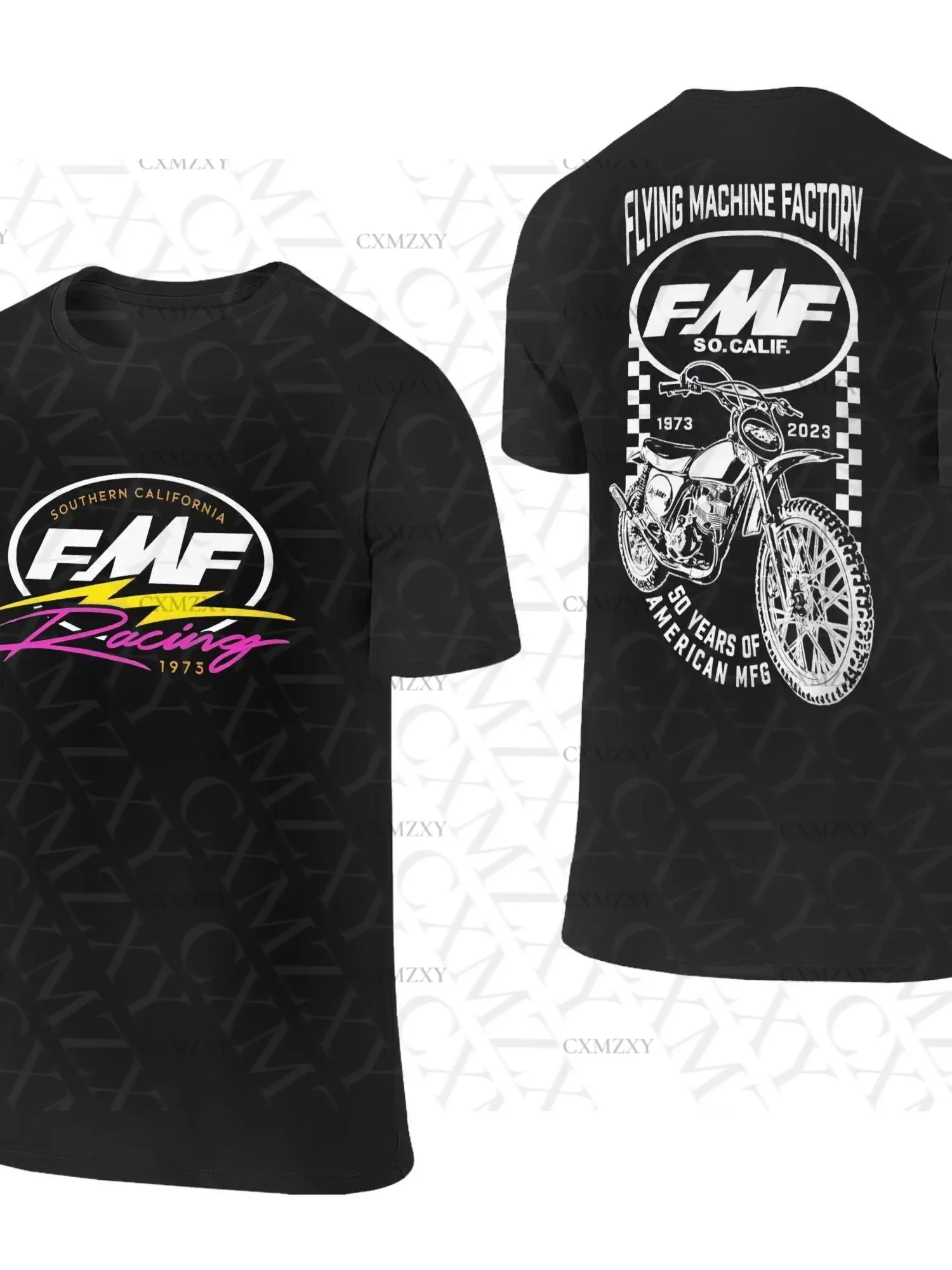 

FMF Racing Herman Men's Vintage Motorcycle Graphic T-Shirt Cotton Oversized Streetwear Tee Retro Racing Design Summer Shirt