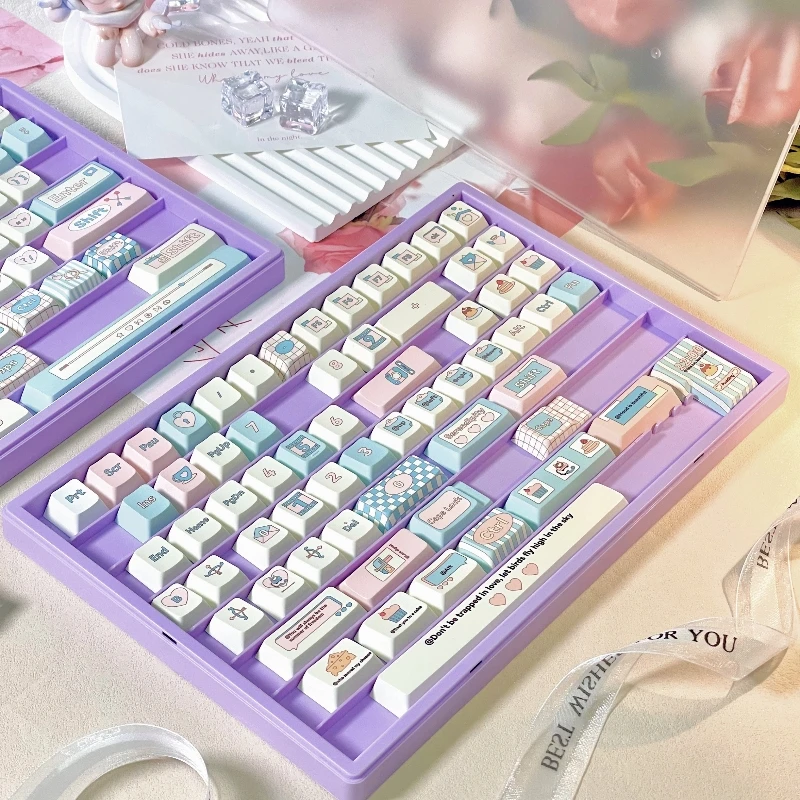 Keycap cinta gratis tema doa biru putih Keycap baru Cherry mekanik Keyboard Keycap 140 kunci Sublimasi Pbt hadiah Keycap