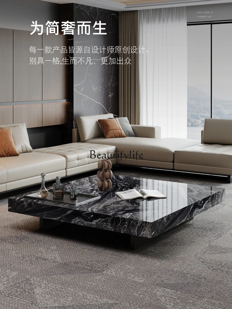 Italian Minimalist Marble Coffee Table Creative and Slightly Luxury Rectangular Side Table