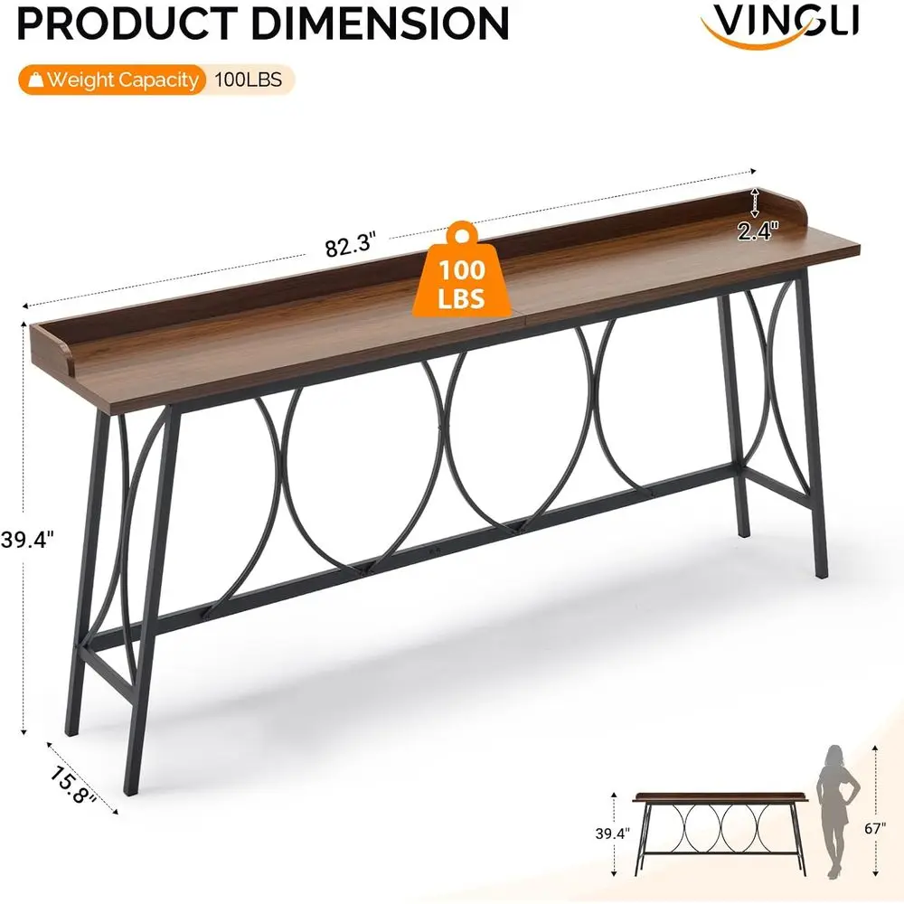 Walnut 82 Long Narrow Counter Height Pub Table, Multi-Purpose for Kitchen, Living Room, Dining & Entryway