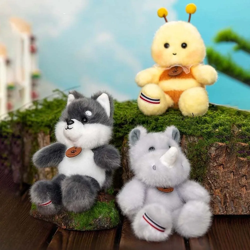 Cute Cartoon Animal Key Ring Polyester Bee Cat Dog Pendant Baby Elephant Donkey Monkey Key Chain Students