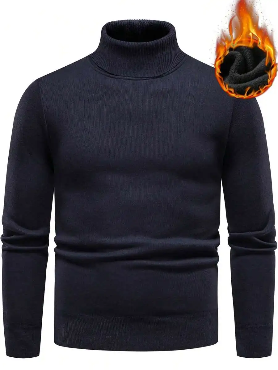

Мужской однотонный свитер с высоким воротником и термоизоляцией, зимний повседневный топ с длинными рукавами