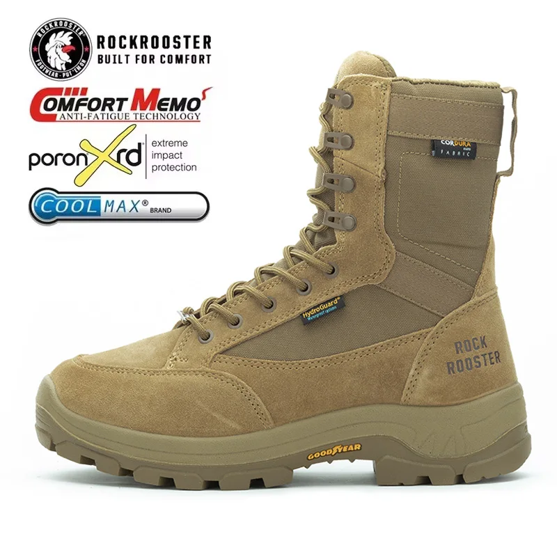 

ROCKROOSTER cowhide Hiking Boots Tactical Desert Combat Boots Men waterproof hunting boots Male high top trekking Ankle Sneakers