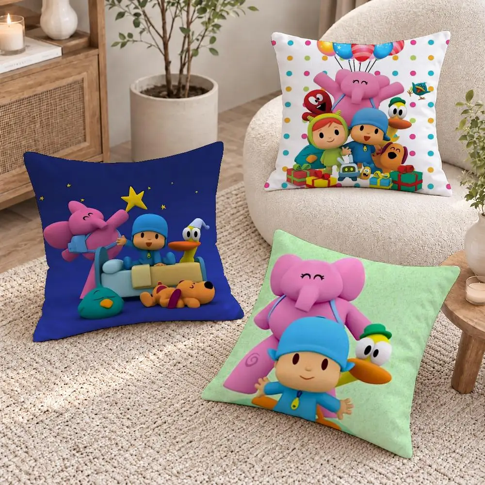 Cute Character Pocoyo Cushion Cover Short Plush Pillow Cover, Washable Wrinkle-Resistant for Sofa Bedroom Decor Gift