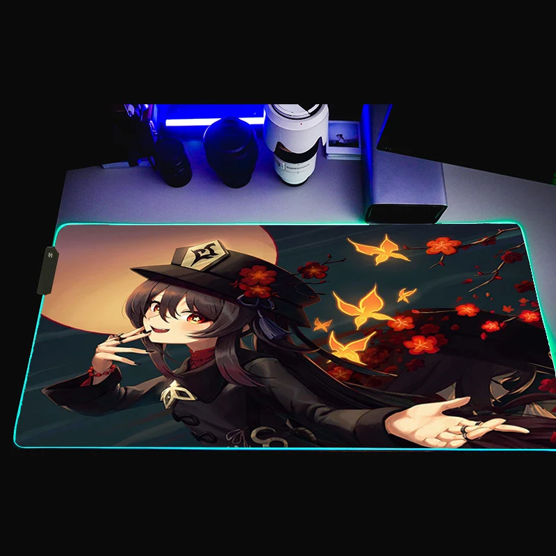 Gaming Maus Matten RGB Genshin Auswirkungen Computer Maus Pad Hutao Große Gaming Mauspad XL Maus Pads PC Gamer 900x400x3mm Schreibtisch Matte