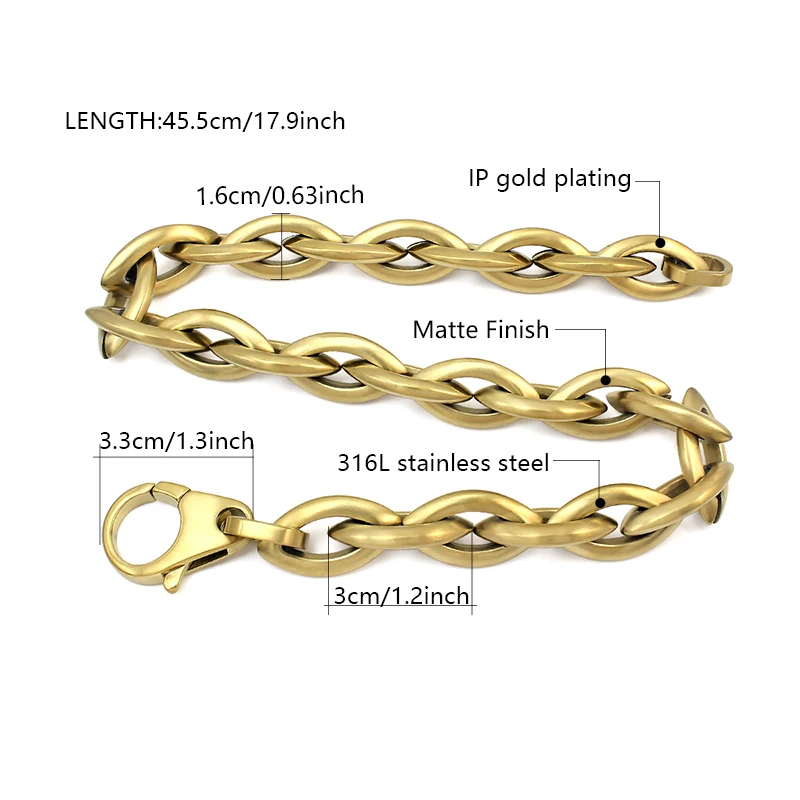PVD Gold Chunky Twisted Rope Chain Necklace Stainless Steel Thick Interwoven Link Statement Neck Jewelry Hip Hop Streetwear Gift
