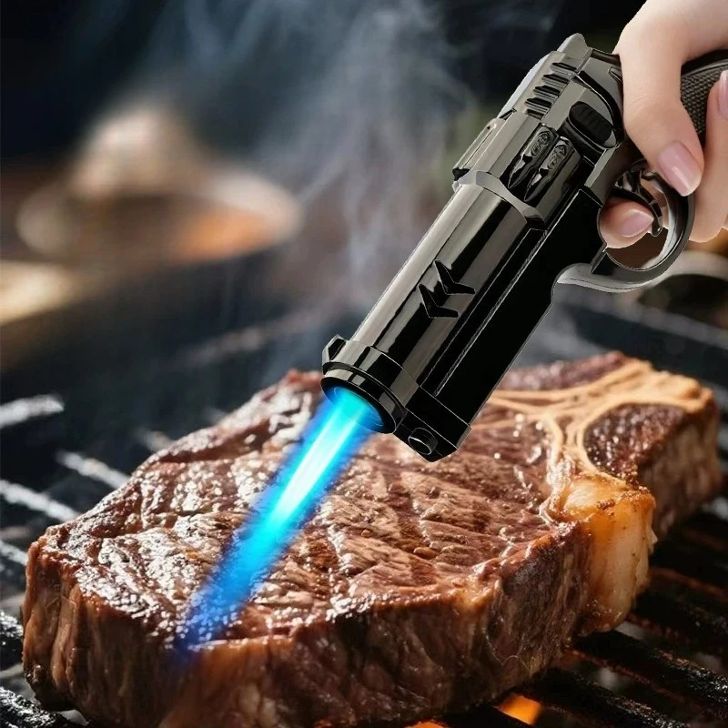 Neues, kreatives Pistolenförmiges Butan-Gas-Turbinenfeuerzeug, winddicht, für den Außenbereich, Metall-Zigarrenfeuerzeug, Herren-Gadget, Geschenk