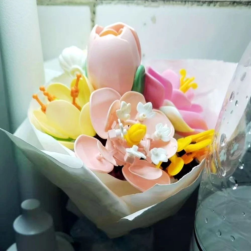 Block Simulation Flower Bouquet Micro Bricks DIY Floral Decoration Kit Desktop Room Decor Handmade Toy Perfect Gift Choice