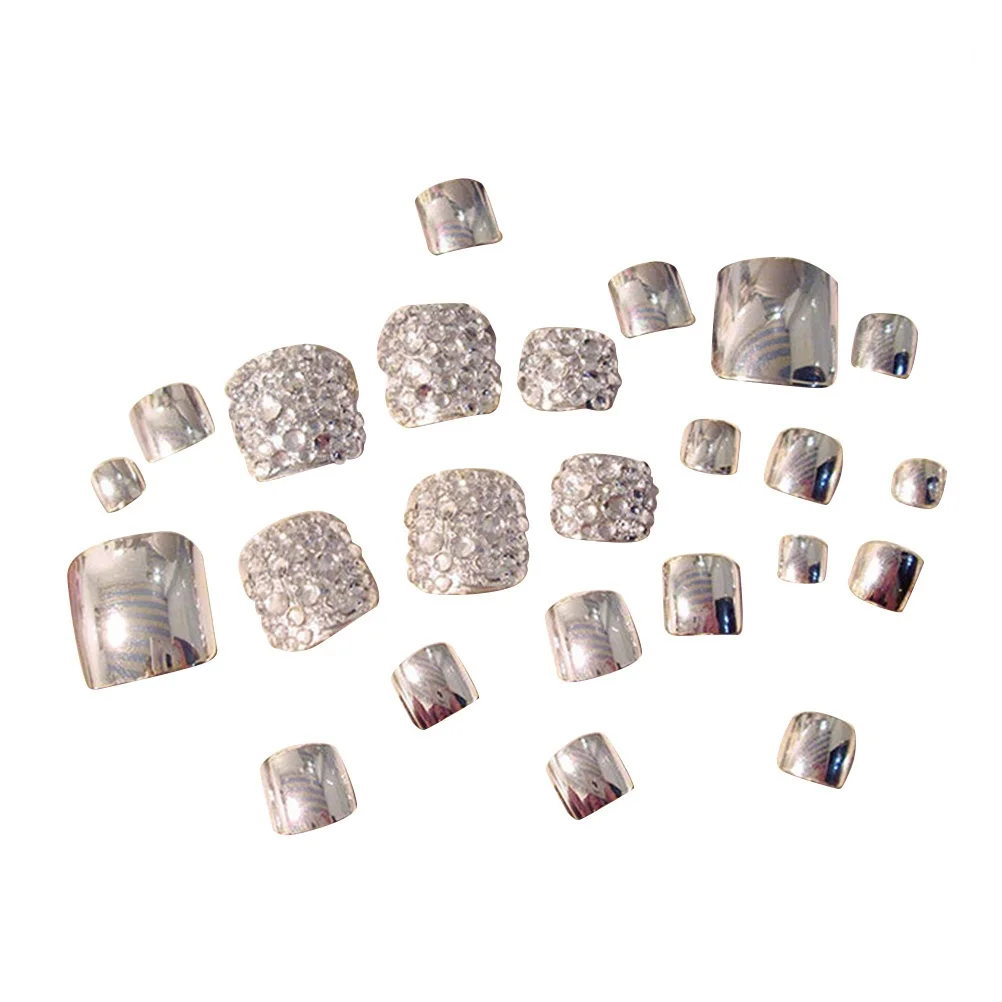 24 قطعة أظافر تو الاصطناعية بريق الفضة غطاء كامل أظافر وهمية مجموعة موضة مسمار نصائح للنساء الأظافر وهمية النساء عمليات تجميل الأظافر #3