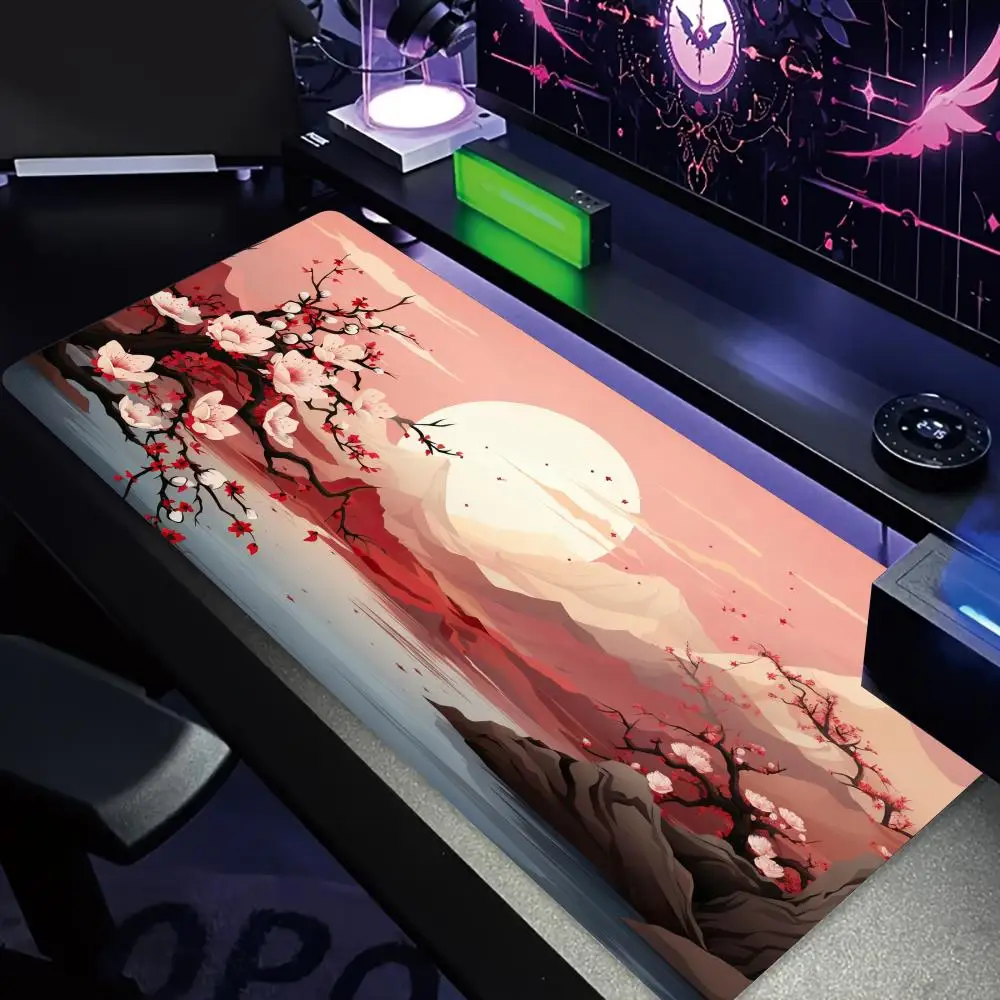 

Unique sunset and cherry blossom design large Mouse Pad Desk Mat Gaming pad pc accessories keyboard mousemat mauspad office rug