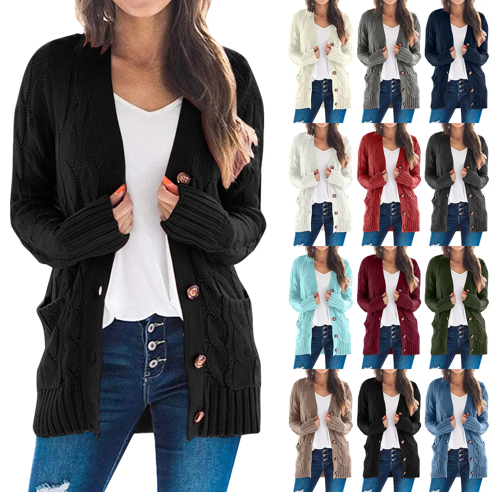 Women\'s Open Front Knit Cardigan Long Sleeve Knit Sweater Casual Fashion Solid Classy Sweater Jacket Chunky Outwear Coats New