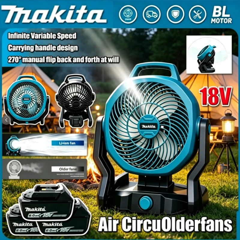 

Makita Cordless Rechargeable Fan Electric Fan Outdoor Camping Fan Air Circulator Head Rotation Tent Fan For 18V Battery