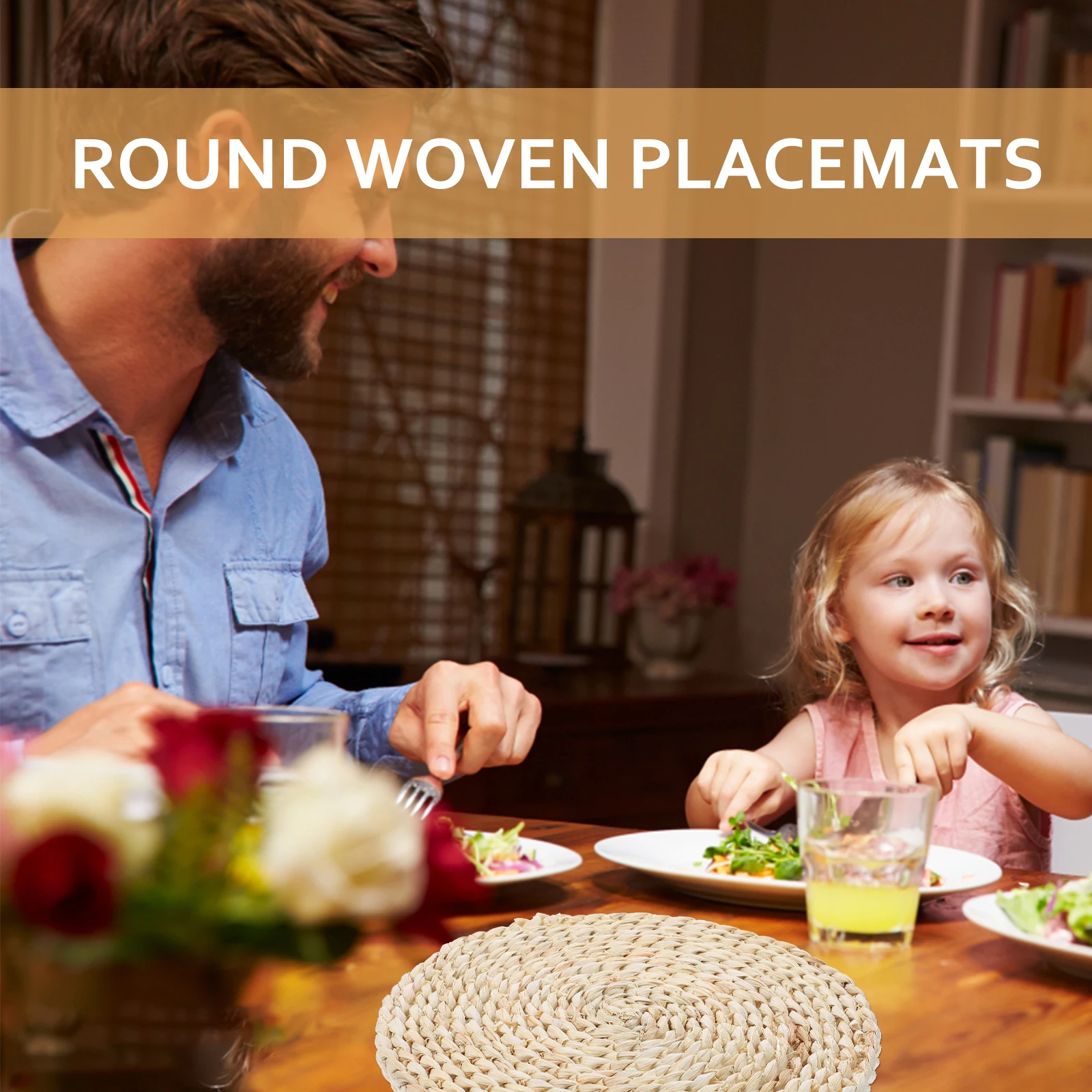 

2Pcs Round Woven Placemats 22Cm Natural Braided Heat Resistant Insulated Table Mats for Dining Home Decor Coffee Shop Use -