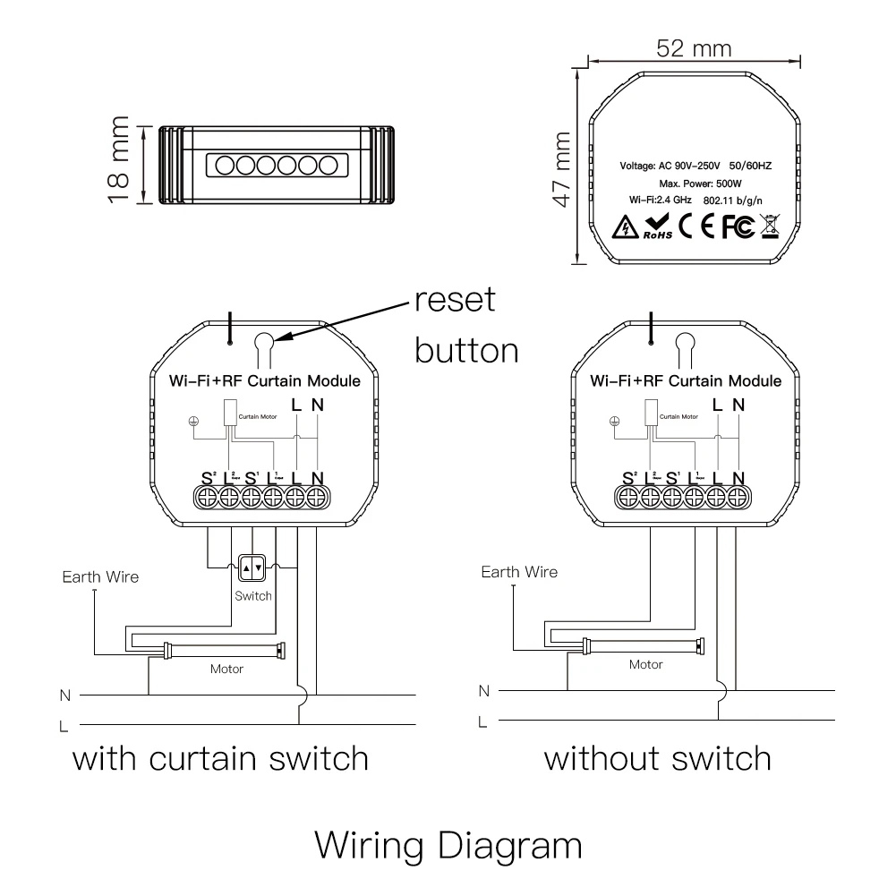 MOES WiFi RF433 Blind Curtain Switch Remote for Electric Roller Shutter control module Tuya Smart Life Google Home Alexa Voice