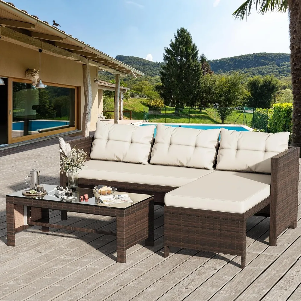 

Outdoor Patio Furniture Sets, Wicker Patio sectional Sets 3-Piece, All Weather Wicker Rattan Patio Seating Sofas