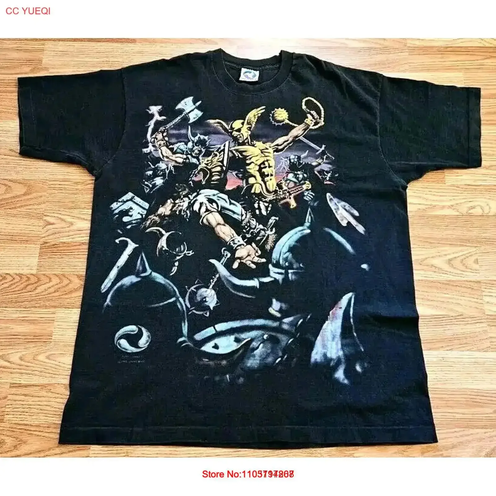 نادر خمر 90s 1995 السائل الأزرق المصارع تي شيرت اليونانية الله معركة 2XL غسلها موضة أنيقة مصمم الملابس لينة خمر