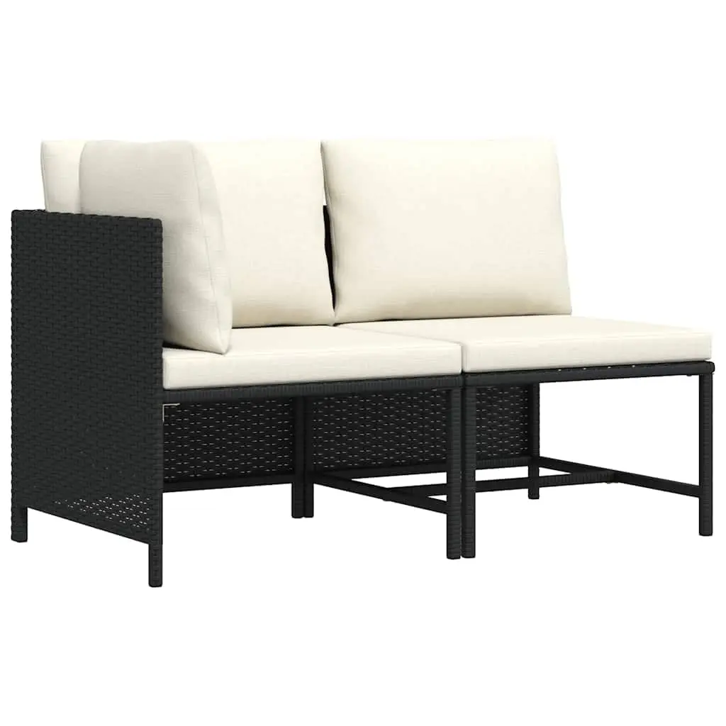 Patio Sofa Set - 2 Piece Black Poly Rattan Set with Cream White Cushions - Weather Resistant Outdoor Furniture -, Customized