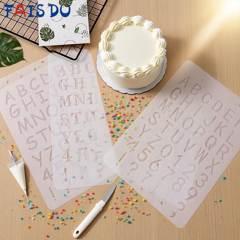 

FAIS DU Alphabet Cake Decorating Templates Reusable Letter Cake Stencil DIY Baking Decor Mold Cookie Fondant Dessert Supplies