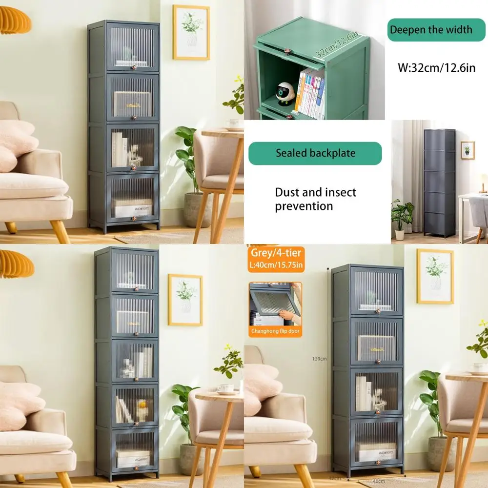 

4-Tier Bamboo Bookshelf with Clear Doors and Storage Cabinet, Ideal for Living Room and Organizing Books