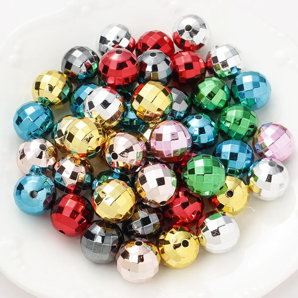 10pcs/set Shiny Color Acrylic Beads For Jewelry Making 16mm Vintage Disco Ball Round Beads Necklace Earrings DIY Accessories