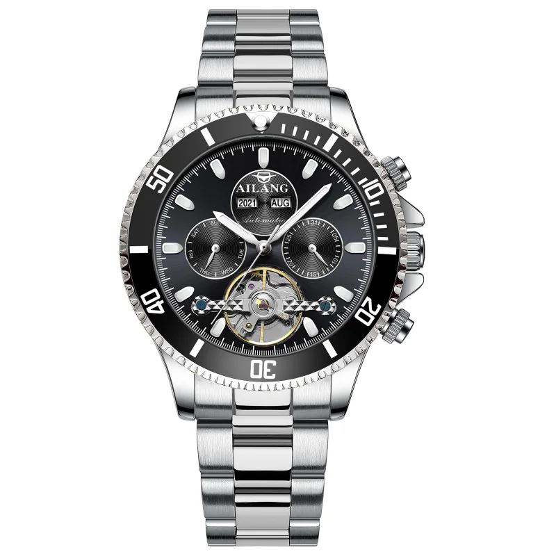 Strong Luminous Mechanical OEM Watch AILANG Business Tourbillon Automatic Skeleton Stainless Steel Strap Customized Watch