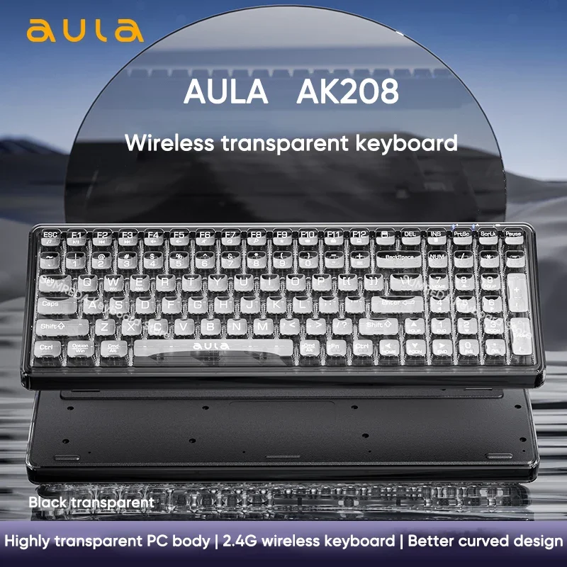 AULA AK208 ピンク透明ワイヤレスキーボード AULA AK208 ピンク透明
