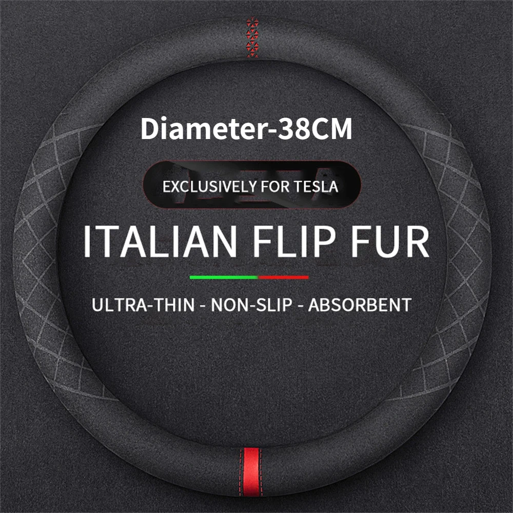 Car Suede Leather Steering Wheel Cover Net size 37.6cm Anti-Slip General-purpose Calibration mark Auto Accessories For Tesla