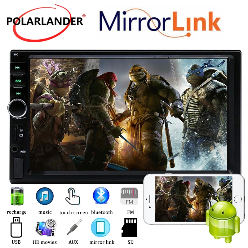 7018B 7 Inch 2 Din Car Video Player - Full Touch Screen 1080P Bluetooth FM Mobile Phone Projection Reverse Image 12V