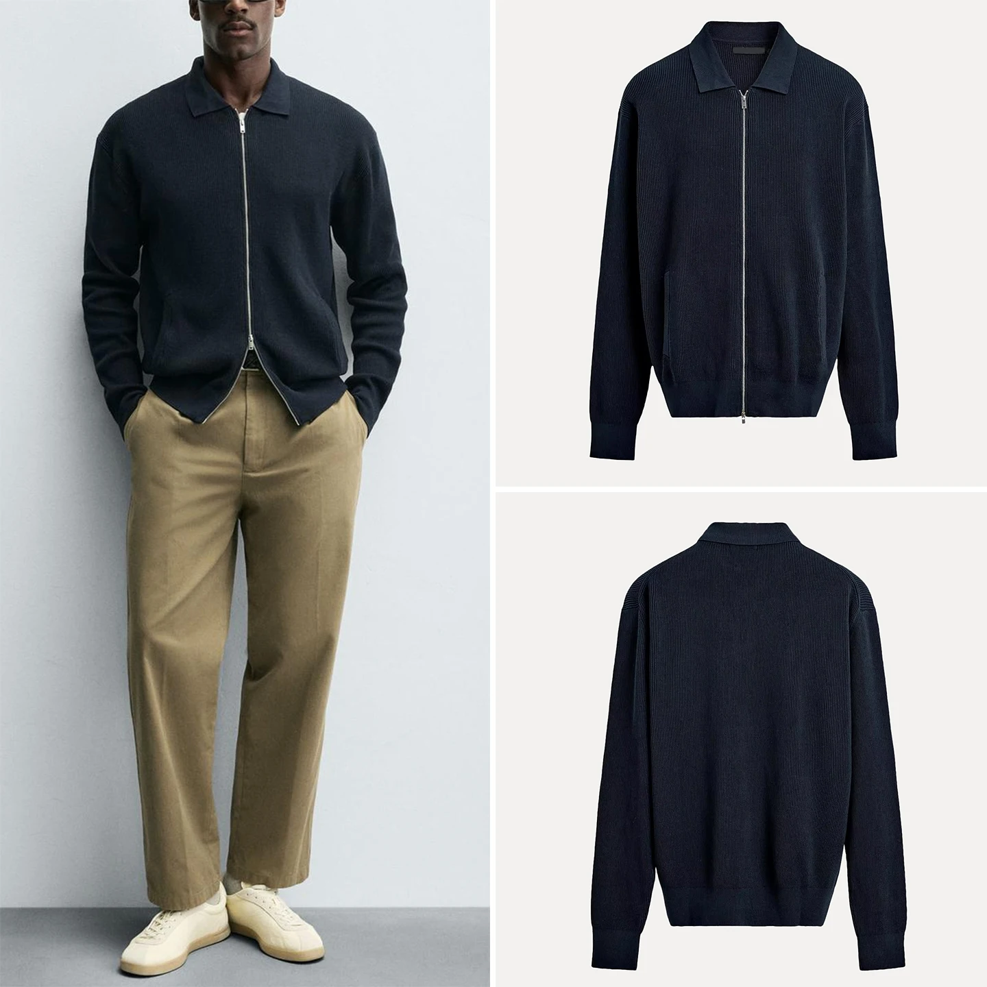 

Модная трикотажная молния Long Sve Slim Fit, мужская верхняя одежда с прямыми штанинами, универсальная осень 2025 Z 242325, повседневная одежда