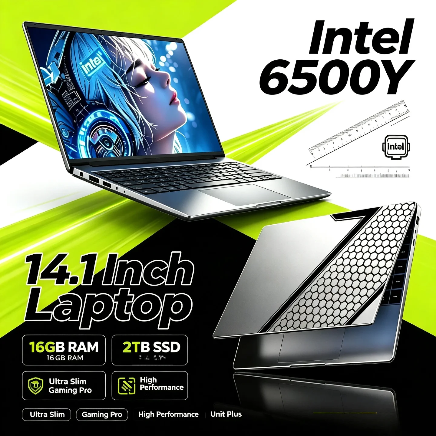Intel 6500Y 14.1 Inch Ultra Light Laptop 2C4T 1.1GHz Base 3.4GHz Boost 32GB RAM 2TB PCIe SSD 5000mAh Backlit Fingerprint Pro Max