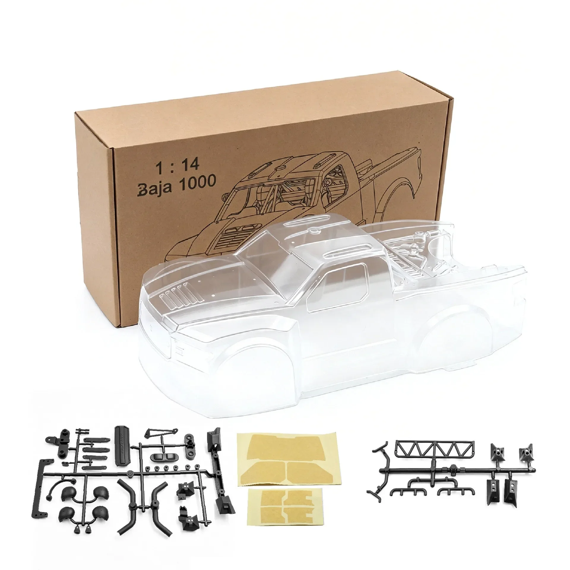 1/14 RC Truk Bodyshell Pre-Cut Clear Pickup Body Shell Kit with Sticker for 1/14 Scale Arrma Mojave RC Truck