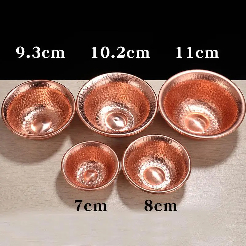 Handcrafted Red Copper Water Supply Bowls With Hammered Texture And Multiple Sizes Perfect For Altar Offering Home Decor Use