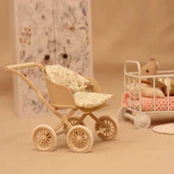 1:12 Miniature Simulation Furniture Baby Stroller in Lotus Pink and Light Green, Suitable for Dollhouse Home Decor