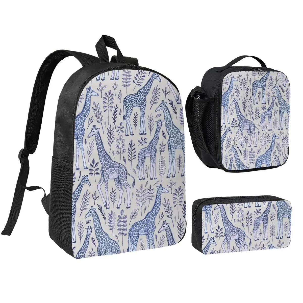 Giraffe Watercolor Pattern Backpack Student BookBag School Bag Shoulder Bags 3ps Insulated Lunch Bag Pencil Case
