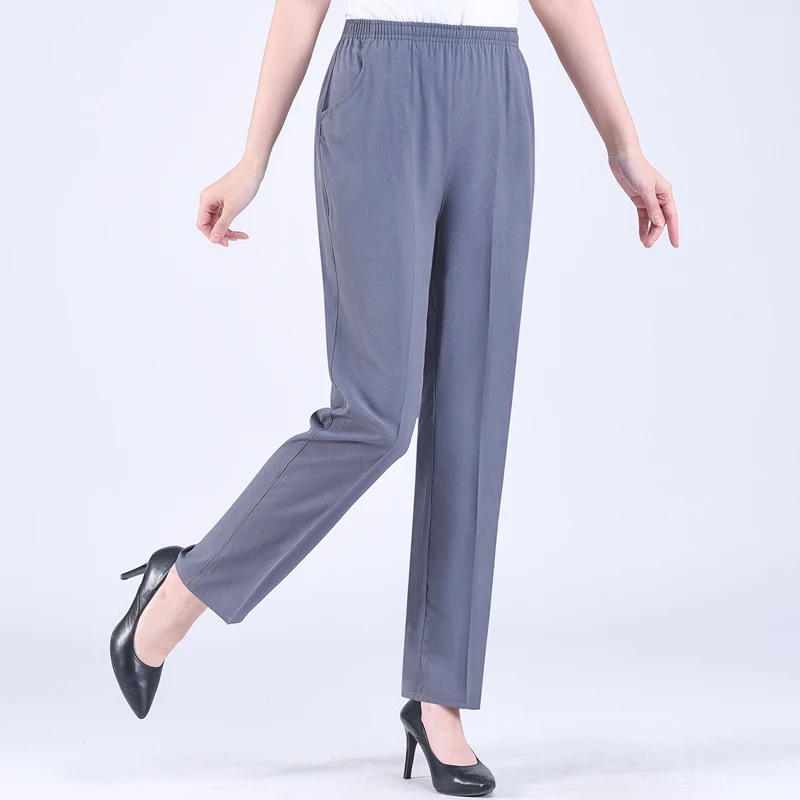 Pantalones rectos de moda para mujer de mediana edad, pantalones recortados de verano, pantalones sueltos finos, pantalones holgados para madre,