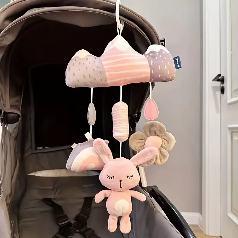 

Baby Stroller Hanging Plush Toy With Soft Animal Wind Chime Gray White Striped Elephant Rabbit Newborn Bed Hanging Soothing Toys