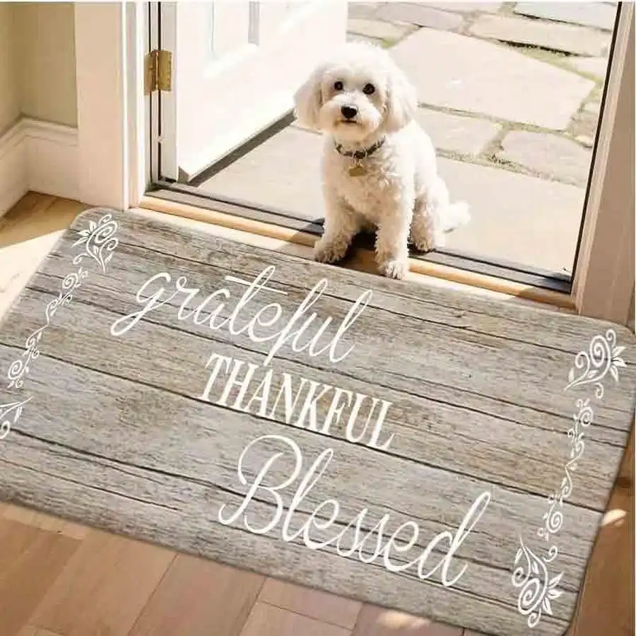 1pc Flannel Floor MatRustic Farmhouse Grateful Thankful Blessed Decorative Area Rug Non-Slip Kitchen Floor MatNon-Slip, Machine Washable, Soft Area Rug For Home
