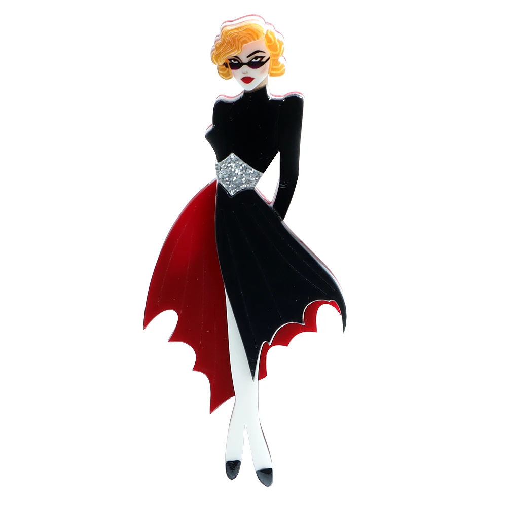 CINDY XIANG Acrylic Fashion Beautiful Lady Design Brooch Bat Dress
