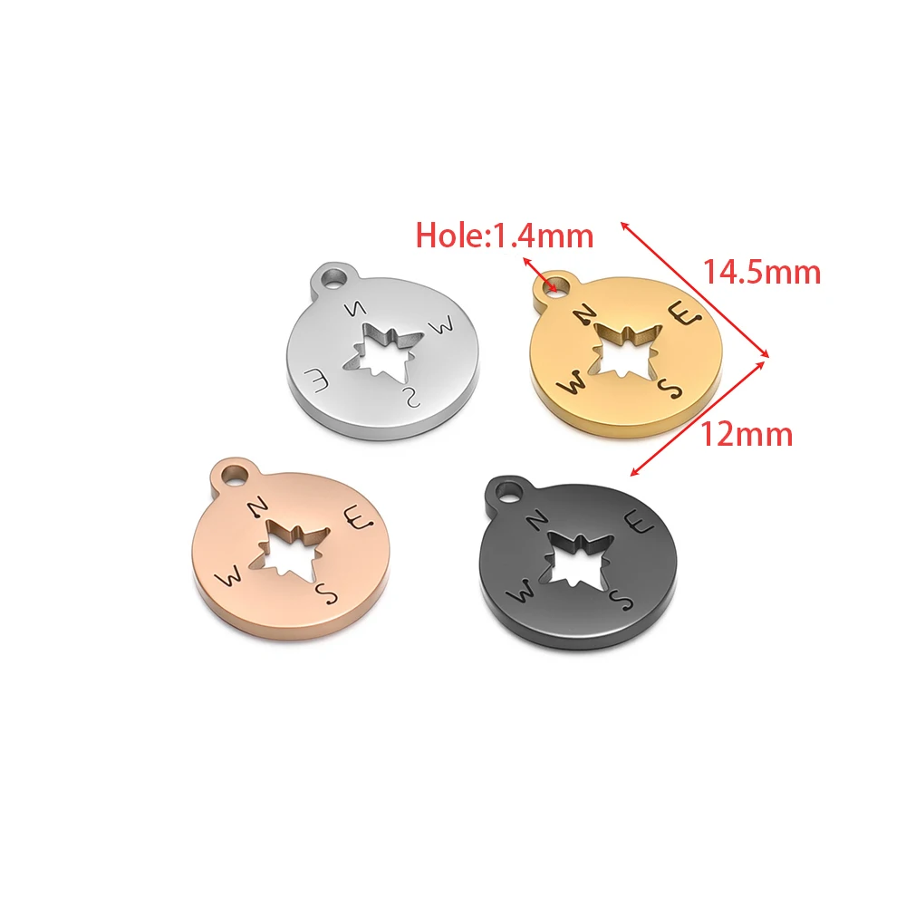 5Pcs Waterproof Stainless Steel Hollow Compass Charms Round Pendants for DIY Fashion Jewelry Making Necklace Earring Accessories