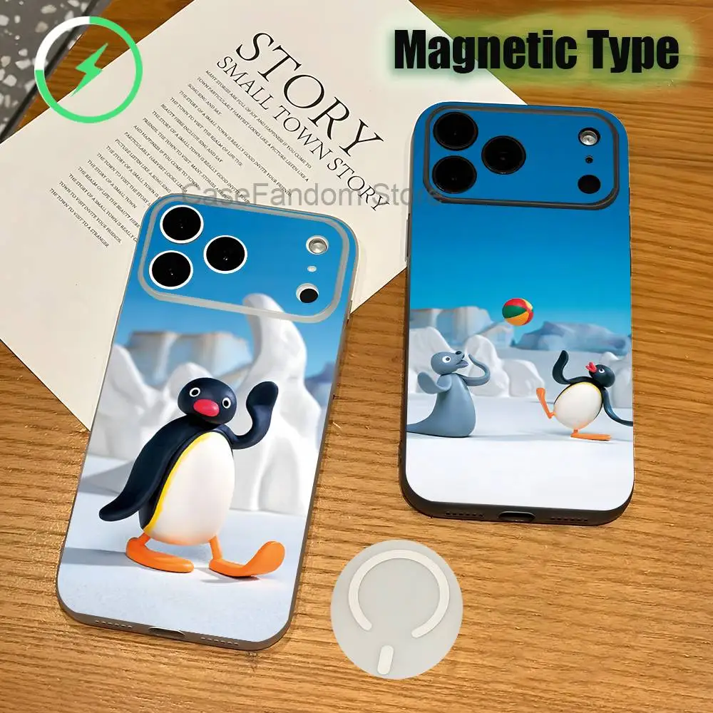 

Happy P-Pingu Penguin Funny Transparent White Phone Case For iPhone 17,16,15,14,13,12,Pro,Max,Plus Magnetic Wireless Charging