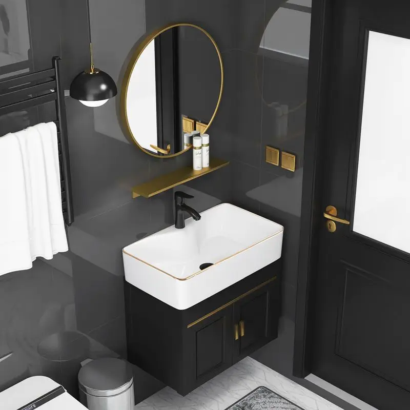 Small apartment washbasin space aluminum bathroom cabinet ceramic integrated basin wash basin cabinet