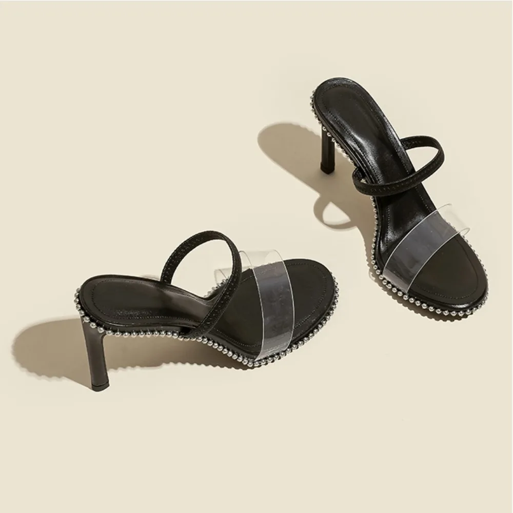 Water Diamond Transparent Slippers Women's 2025 New Summer with Thin Heels and Open Toed High Heels  Back Empty Outdoor Slippers