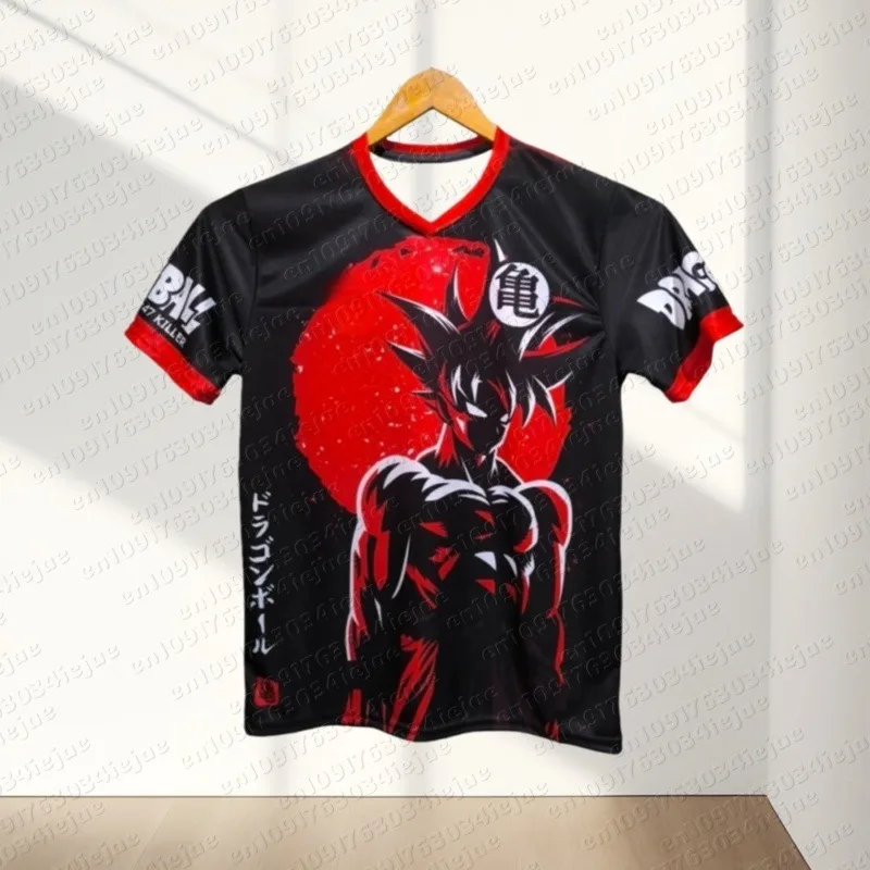 2026 Anime Dragon Ball Trikot Goku Charakterdesign Schwarzes Trikot-Shirt mit Rotem Akzent-Print Kurzarm für Anime-Fans